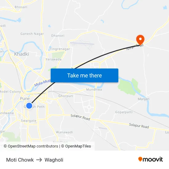 Moti Chowk to Wagholi map