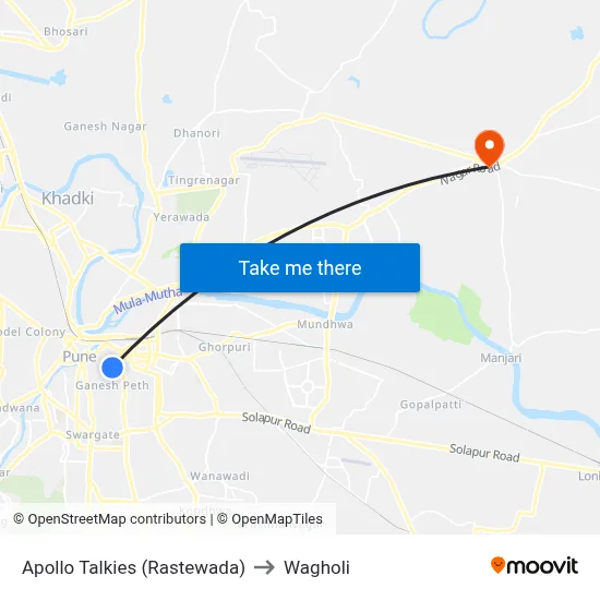 Apollo Talkies (Rastewada) to Wagholi map