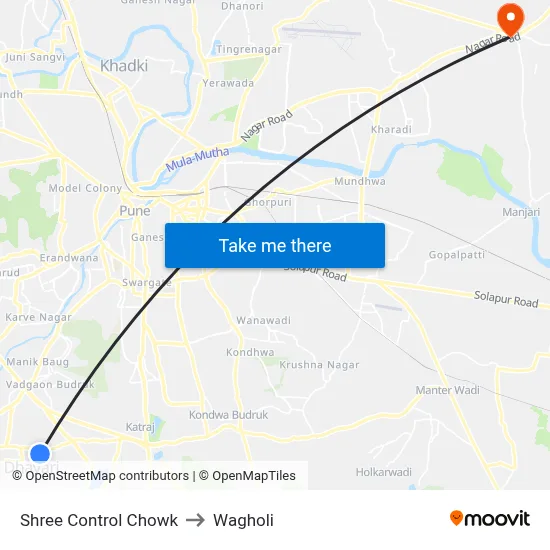 Shree Control Chowk to Wagholi map