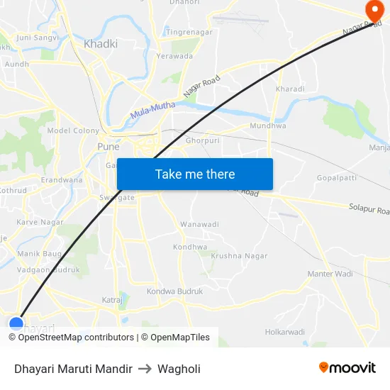 Dhayari Maruti Mandir to Wagholi map