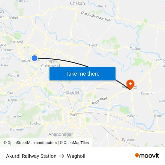 Akurdi Railway Station to Wagholi map