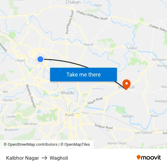 Kalbhor Nagar to Wagholi map