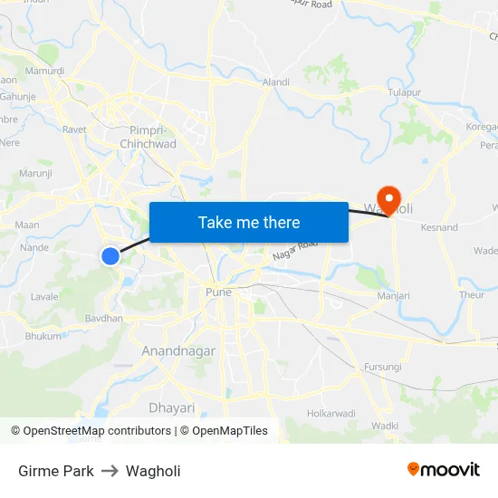 Girme Park to Wagholi map