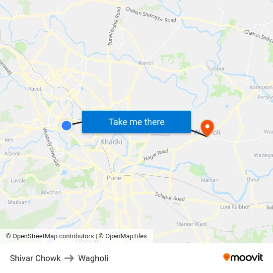 Shivar Chowk to Wagholi map
