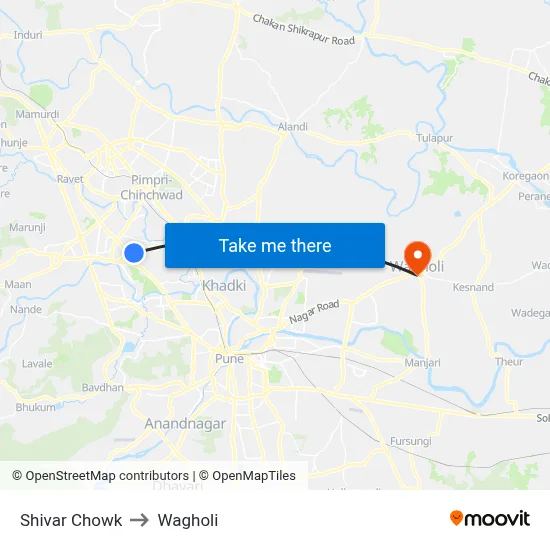 Shivar Chowk to Wagholi map