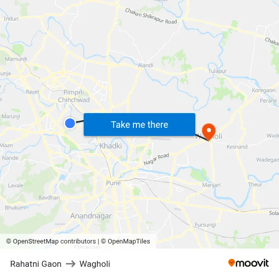 Rahatni Gaon to Wagholi map