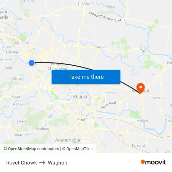 Ravet Chowk to Wagholi map