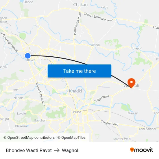 Bhondve Wasti Ravet to Wagholi map