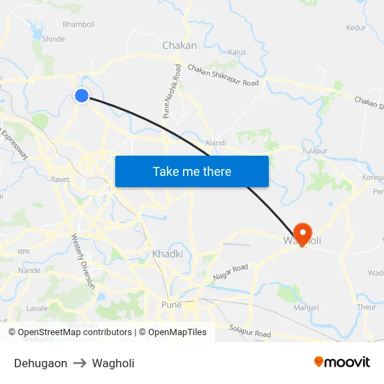 Dehugaon to Wagholi map
