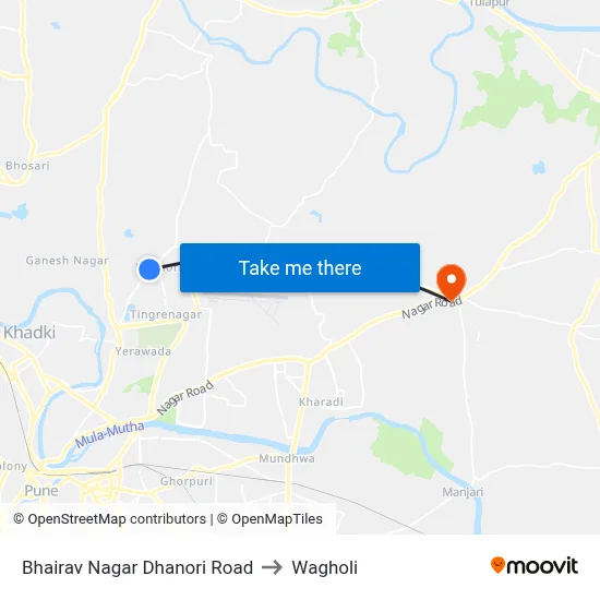 Bhairav Nagar Dhanori Road to Wagholi map