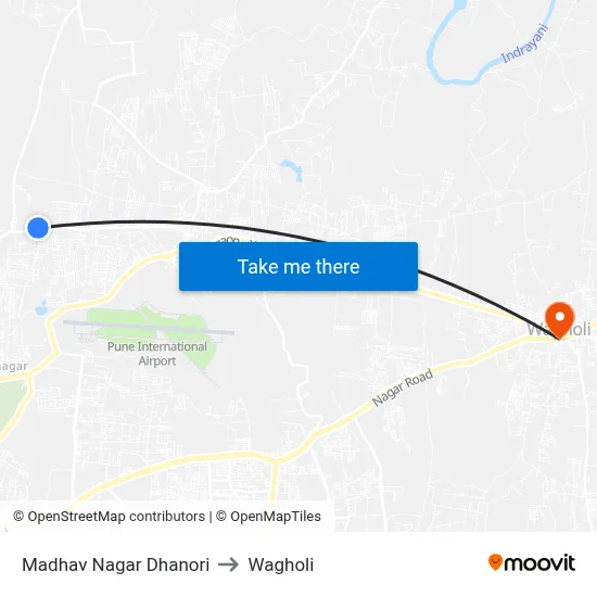 Madhav Nagar Dhanori to Wagholi map