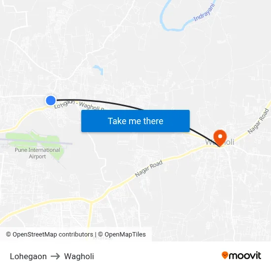 Lohegaon to Wagholi map