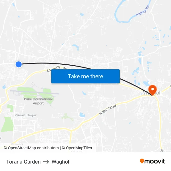 Torana Garden to Wagholi map