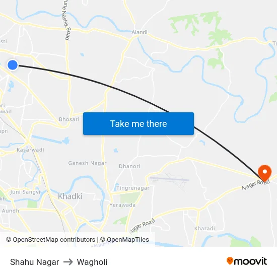 Shahu Nagar to Wagholi map