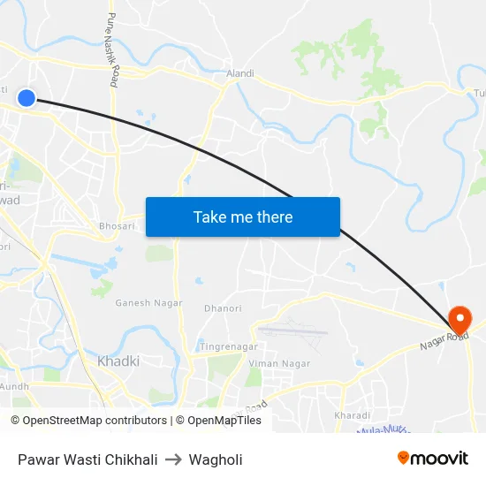 Pawar Wasti Chikhali to Wagholi map