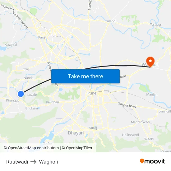 Rautwadi to Wagholi map