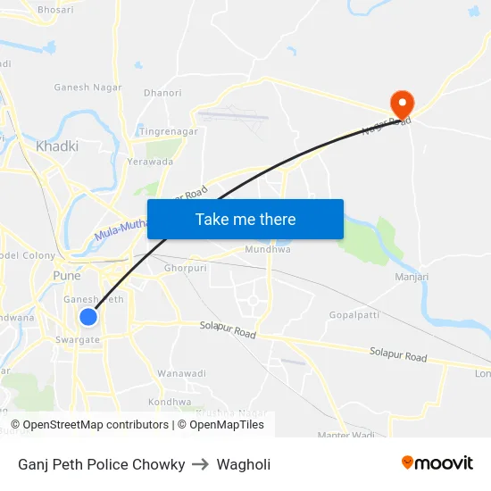 Ganj Peth Police Chowky to Wagholi map