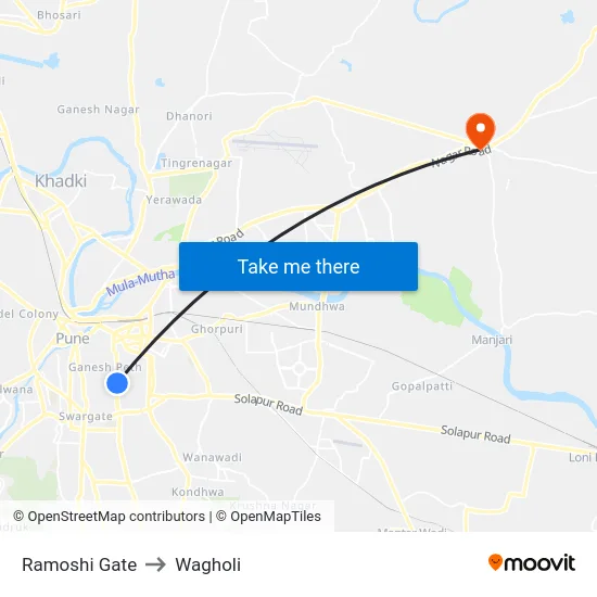 Ramoshi Gate to Wagholi map