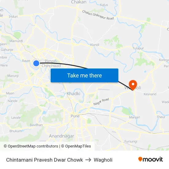Chintamani Pravesh Dwar Chowk to Wagholi map