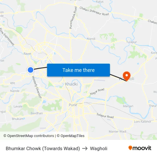 Bhumkar Chowk (Towards Wakad) to Wagholi map