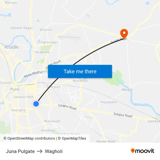 Juna Pulgate to Wagholi map