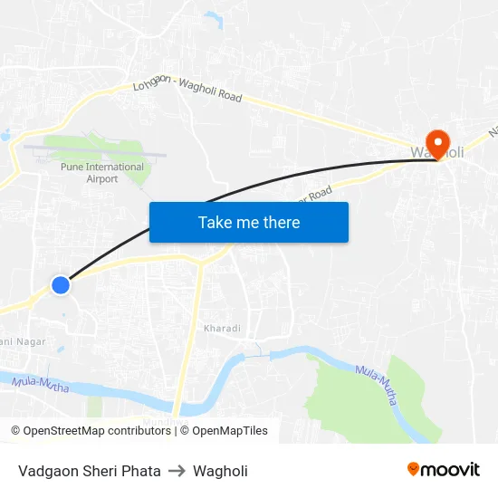 Vadgaon Sheri Phata to Wagholi map