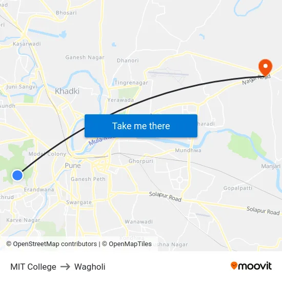 MIT College to Wagholi map