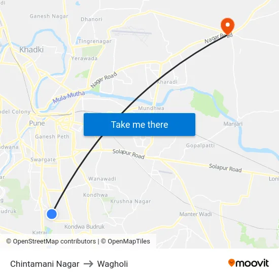 Chintamani Nagar to Wagholi map
