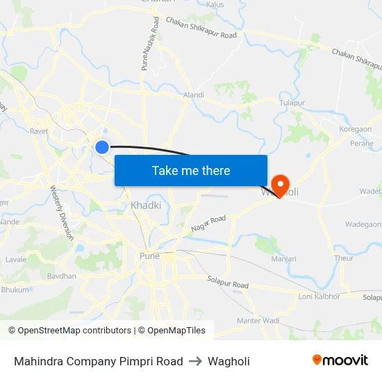 Mahindra Company Pimpri Road to Wagholi map