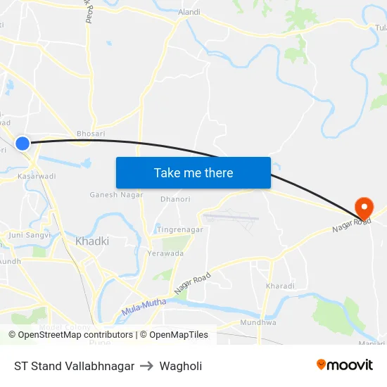 ST Stand Vallabhnagar to Wagholi map