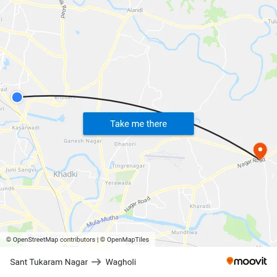 Sant Tukaram Nagar to Wagholi map