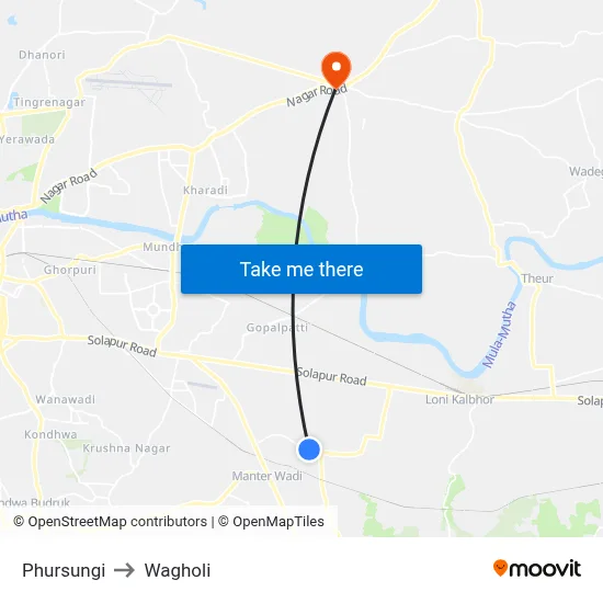 Phursungi to Wagholi map