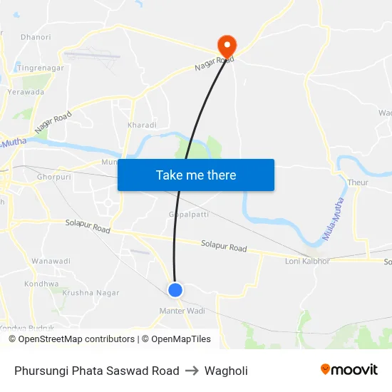Phursungi Phata Saswad Road to Wagholi map