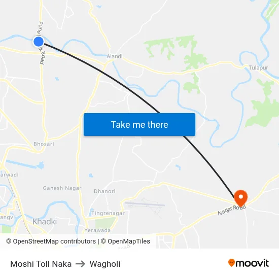 Moshi Toll Naka to Wagholi map