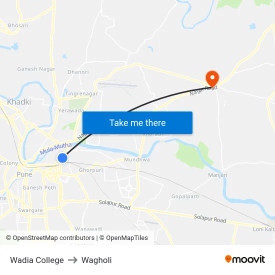 Wadia College to Wagholi map