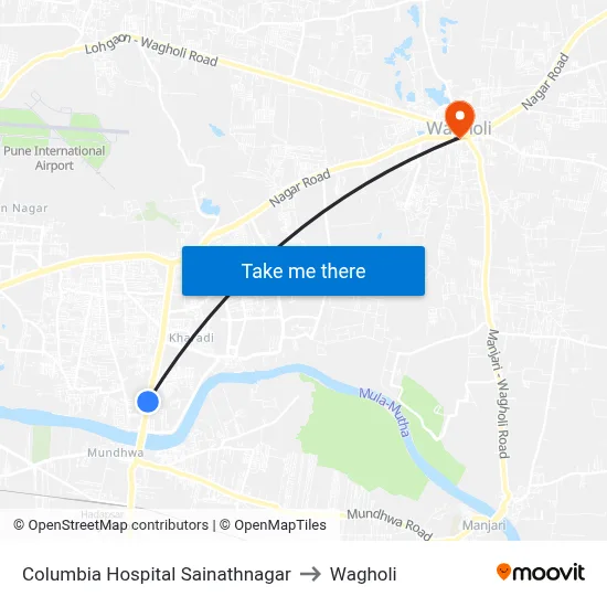 Columbia Hospital Sainathnagar to Wagholi map
