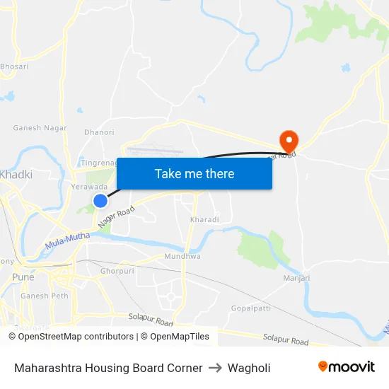 Maharashtra Housing Board Corner to Wagholi map