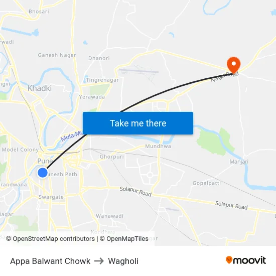 Appa Balwant Chowk to Wagholi map