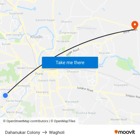 Dahanukar Colony to Wagholi map
