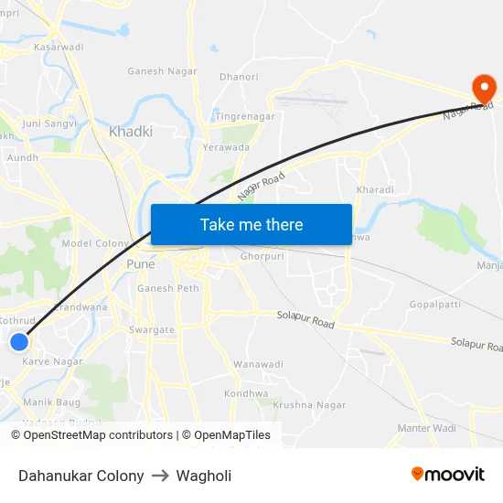 Dahanukar Colony to Wagholi map