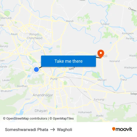 Someshwarwadi Phata to Wagholi map