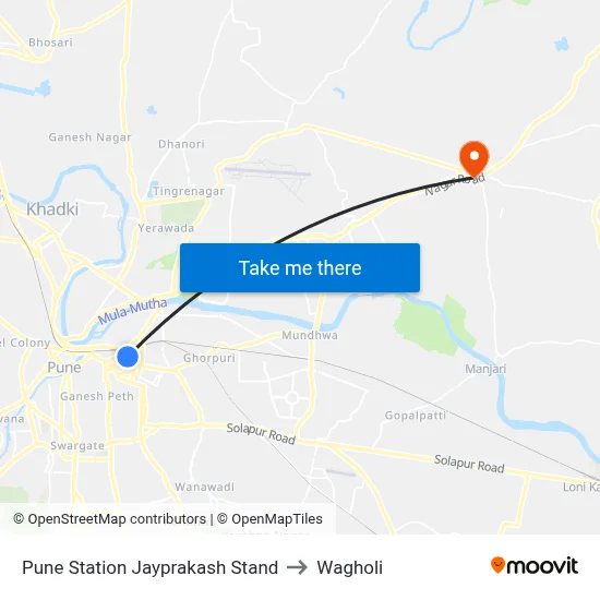 Pune Station Jayprakash Stand to Wagholi map
