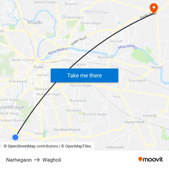 Narhegaon to Wagholi map
