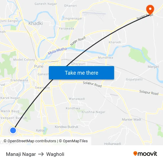 Manaji Nagar to Wagholi map
