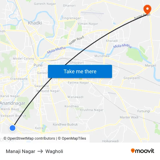 Manaji Nagar to Wagholi map