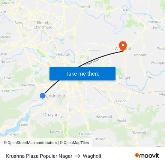 Krushna Plaza Popular Nagar to Wagholi map