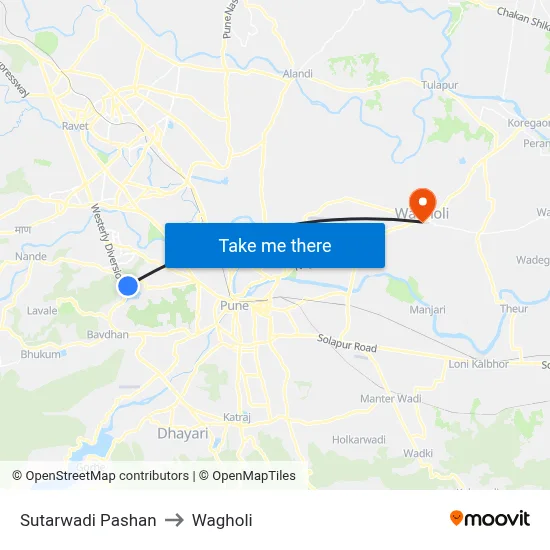Sutarwadi Pashan to Wagholi map