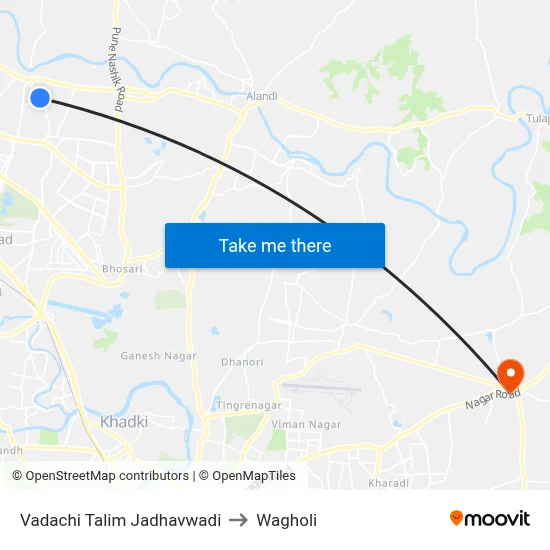Vadachi Talim Jadhavwadi to Wagholi map