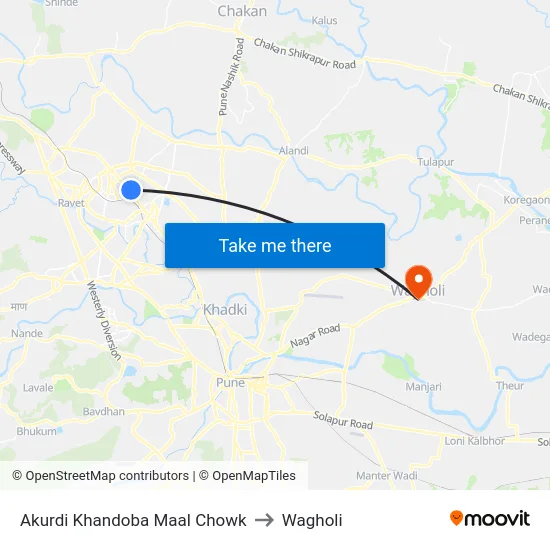 Akurdi Khandoba Maal Chowk to Wagholi map