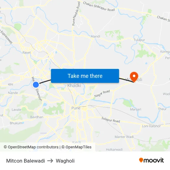 Mitcon Balewadi to Wagholi map